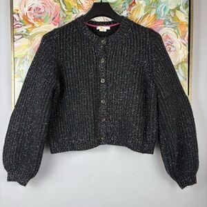 Boden Black Speckled Knit Button Front Cardigan US 10 UK 14